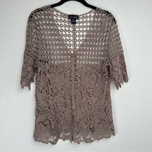 Say What Crochet Button Down Top Size Medium‎ Tan Boho Grandma Cottagecore